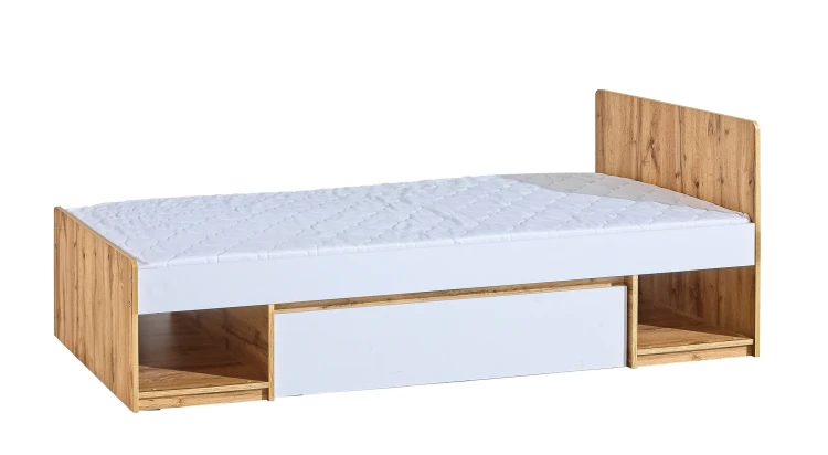 Bett 90x195 cm mit Schublade Arca 09 Eiche Wotan/Weiß
