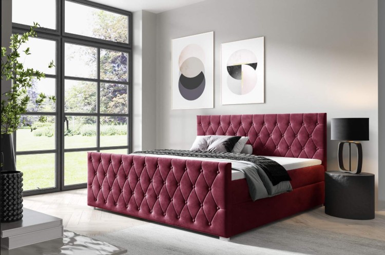 Boxspringbett Nadia + Front 140x200 Burgund