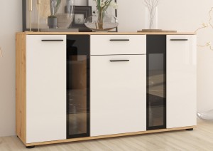 Kommode Salsa WHAR20 3D 1S Weiß/Eiche Artisan + LED