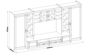 Schrankwand mit Vitrine Paris GR01 mit 2 Kommoden 3D 2S und 2D 2S Graphit/Eicheonoma + LED