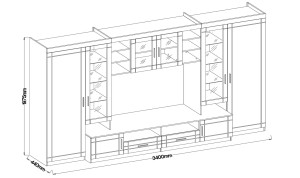 Oberschrank mit Display Paris WH01 mit 2 Kommoden 3D 2S und 2D 2S Weiß/Sonoma Eiche + LED