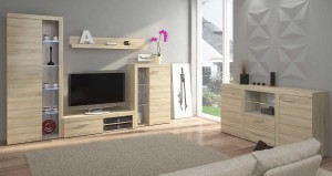 Rumba SO01 Bücherregal mit SO20 2D 2S Kommode Sonoma Eiche + LED