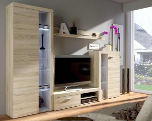 Rumba SO01 Bücherregal mit SO20 2D 2S Kommode Sonoma Eiche + LED