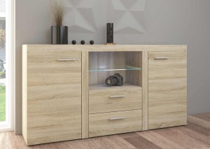 Rumba SO01 Bücherregal mit SO20 2D 2S Kommode Sonoma Eiche + LED