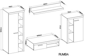 Rumba SO01 Bücherregal mit SO20 2D 2S Kommode Sonoma Eiche + LED