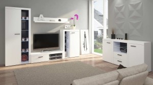 Rumba WH01 Oberschrank mit WH20 2D 2S Kommode Weiß + LED