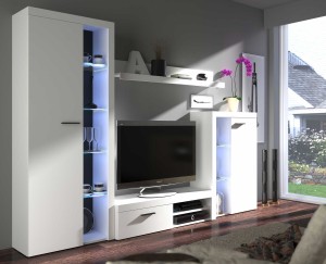 Rumba WH01 Oberschrank mit WH20 2D 2S Kommode Weiß + LED