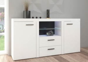 Rumba WH01 Oberschrank mit WH20 2D 2S Kommode Weiß + LED