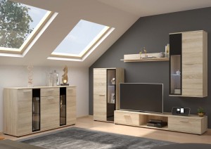 Salsa SO01 TV-Wandschrank mit SO20 3D 2S Kommode Sonoma Eiche + LED