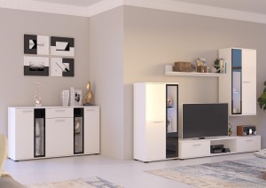 Salsa WH01 TV-Hängeelement mit WH20 3D 2S Kommode Weiß + LED