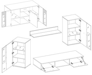 Salsa WH01 TV-Hängeelement mit WH20 3D 2S Kommode Weiß + LED