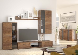 Salsa DL01 TV-Wandschrank mit DL20 3D 2S Kommode Eiche Lefkas + LED
