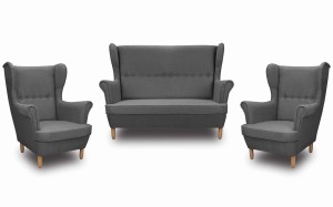 Set aus uszak Sofa + 2x Sessel Graphit