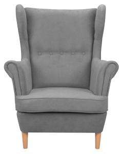 Skandinavische Schlafsofa und 2 Sessel mit Fußhockern Grau