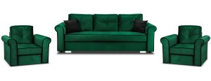 Lounge Set Merida Schalfsofa + 2 Sessel Dunkelgrün