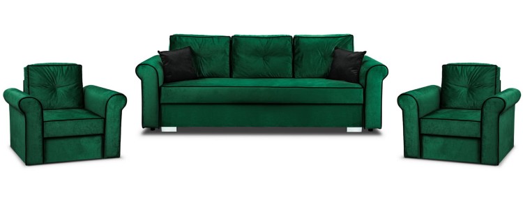 Lounge Set Merida Schalfsofa + 2 Sessel Dunkelgrün