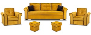 Lounge Set Merida Schalfsofa + 2 Sessel mit Fußhockern Gelb