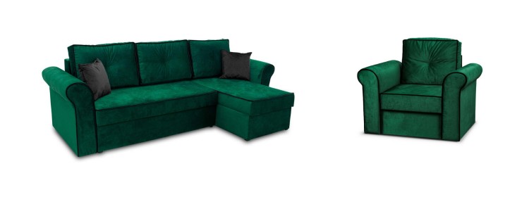Ecksofa Trevor und Sessel Dunkelgrün