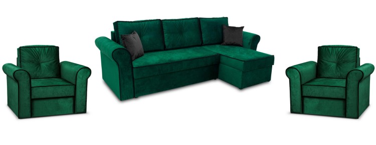 Ecksofa Trevor und 2x Sessel Dunkelgrün