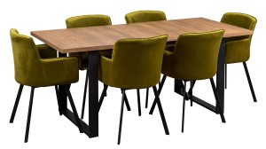 Lofttisch mit 6 Stühlen Y051 Schwarz/Eiche Lefkas