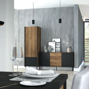 Kleiderschrank 59 cm Prestigo P2 2D Schwarz/Holz Walnuss/San Sebastian