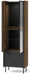 Glasierter Schrank mit Schubladen Prestigo P3 1D1W2S Schwarz/Eiche/San Sebastian