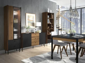 Glasierter Schrank mit Schubladen Prestigo P3 1D1W2S Schwarz/Eiche/San Sebastian