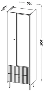LED-Glasvitrine mit Schubladen Prestigo P3 1D1W2S Schwarz/Eiche/San Sebastian