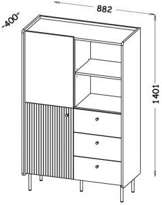 Bücherregal mit 3 Schubladen Prestigo P4 2D3S Schwarznuss/San Sebastian