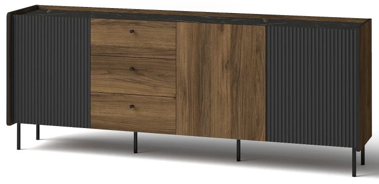 Kommode 200 cm Prestigo P6 3D3S Schwarznuss/San Sebastian