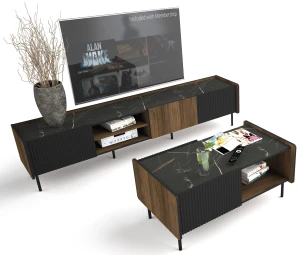 RTV-Schrank 200 cm Prestigo P8 3D Schwarz/Eiche/San Sebastian