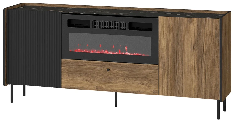 180 cm Kommode mit Kamin Prestigo P16 1S Schwarznuss/San Sebastian