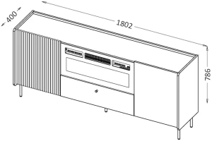 180 cm Kommode mit Kamin Prestigo P16 1S Schwarznuss/San Sebastian