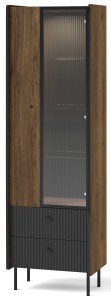 LED-Glasvitrine mit Schubladen Prestigo P3 1D1W2S Schwarz/Eiche/San Sebastian