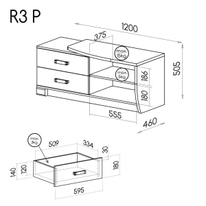 RTV-Schrank mit Schubladen rechts Romero R3L 2S Eiche Canyon/Arusha