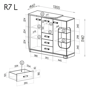 Kommode mit Vitrine links Romero R7L 1D1W3S1B mit LED Eiche Canyon/Arusha