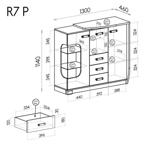 Kommode mit Vitrine rechts Romero R7P 1D1W3S1B mit LED Eiche Canyon/Arusha