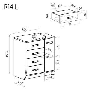 Kommode mit Schubladen links Romero R14L Eiche Canyon/Arusha