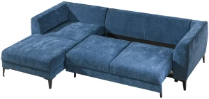 Linke Ecke Schlafsofa mit Schlaffunktion und Staukasten Imperia Blau