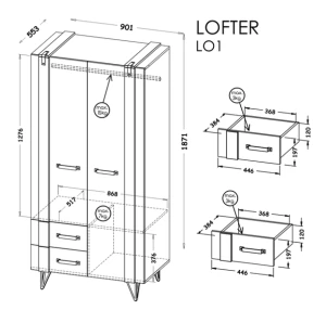 Kleiderschrank 90 cm für Schlafzimmer Lofter LO1 Eiche Wotan Concrete Millenium