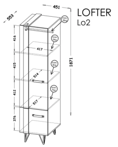 Schmaler Kleiderschrank 45 cm für das Schlafzimmer Lofter LO2 Concrete Millenium Oak Wotan
