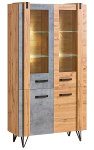 Vitrine 90 cm mit Glas für Wohnzimmer Lofter L03 Concrete Millenium Eiche Wotan