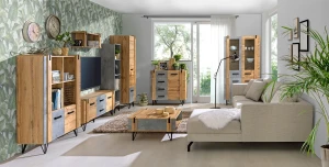 Vitrine 90 cm mit Glas für Wohnzimmer Lofter L03 Concrete Millenium Eiche Wotan