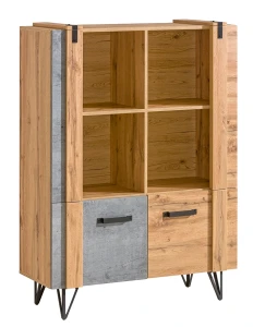 Offenes Bücherregal für Wohn- und Schlafzimmer mit 2 Türen 90 cm Lofter LO4 Concrete Millenium Oak Wotan