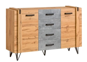 Lofter LO5 Concrete Millenium Eiche Wotan 135 cm Kommode für Wohn- und Schlafzimmer