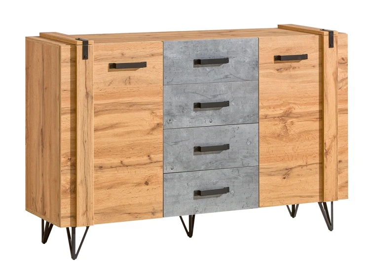 Lofter LO5 Concrete Millenium Eiche Wotan 135 cm Kommode für Wohn- und Schlafzimmer