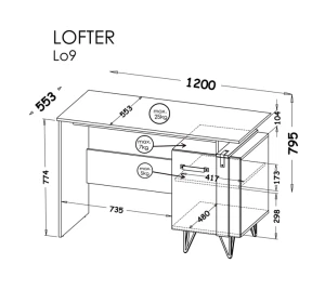 Computertisch mit Schrank 120 cm Lofter LO9 Concrete Millenium Oak Wotan