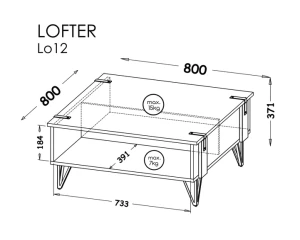 Couchtisch für Wohnzimmer 80 cm Lofter L12 Concrete Millenium Eiche Wotan