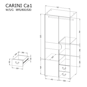 Kleiderschrank für das Jugendzimmer Carini CA1 Nash Eiche/Weiß Brillant/Graphit
