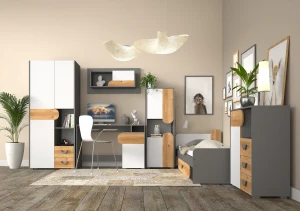 Hängeschrank für Jugendzimmer Carini CA9 Nash Eiche/Weiß Brillant/Graphit
